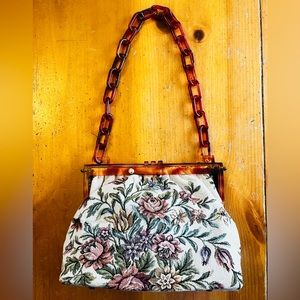 40s/50s Walborg Purse Bag Tapestry With Celluloid Chain Strap West Germany